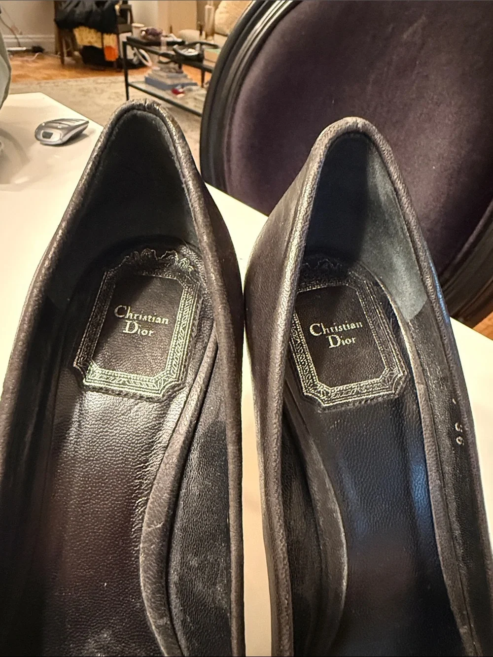 Dior Black Leather Peep-Toe Pumps with CD Hardware
